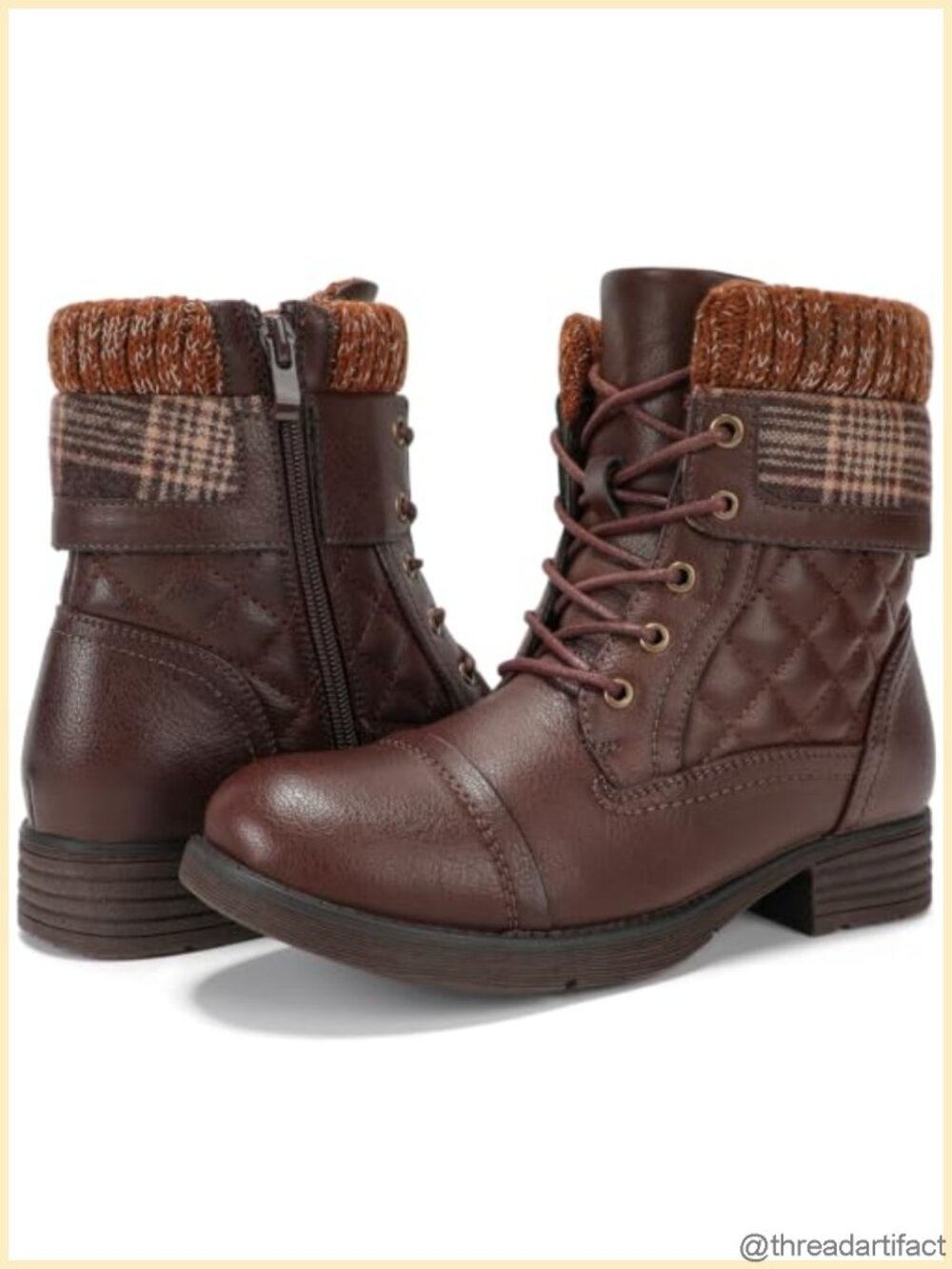 Women's Combat Ankle Boots Faux Leather Lace Up Non-Slip Winter Footwear